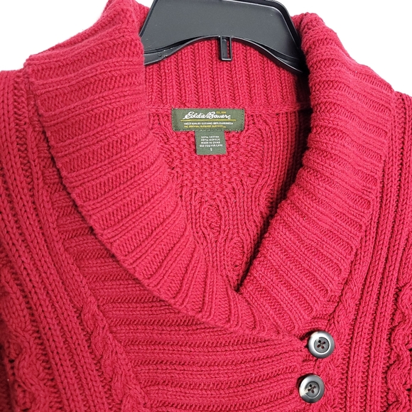 EDDIE BAUER Shawl Collar Chunky Cable Knit Sweater Women's SMALL - Picture 3 of 12